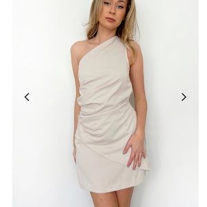 One shoulder light tan/cream dress